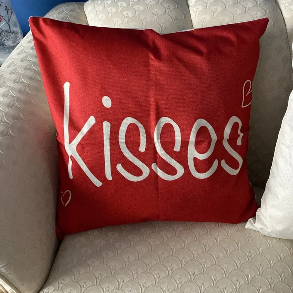 Valentines Day Linen Pillow Cases 16inch Squares